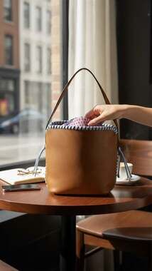 Vera Bradley Slouchy Bucket Shoulder Bag Faux Leather roasted Pecan